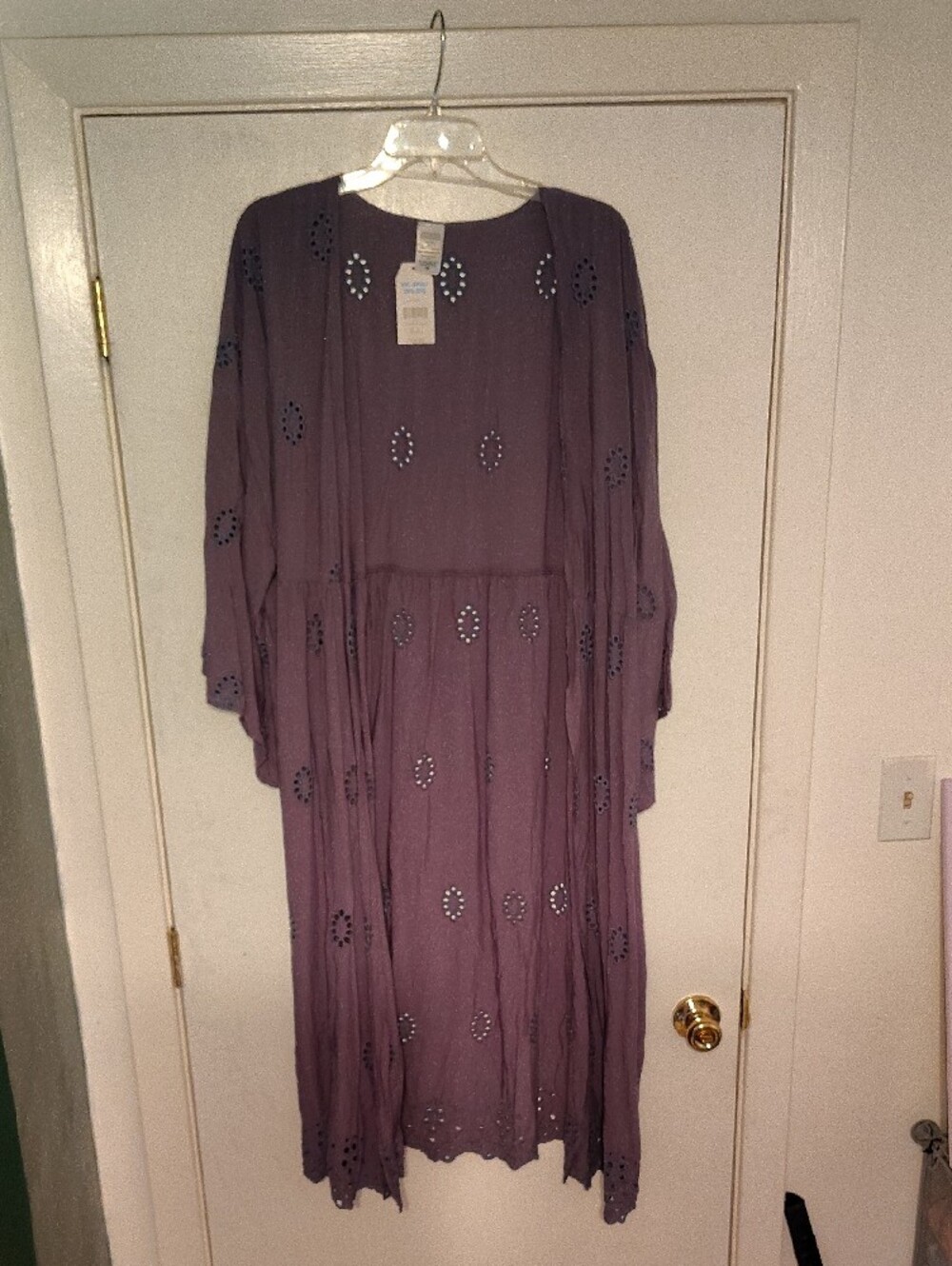 Purple Embroidered Long Kimono Cardigan - Picture 6 of 9